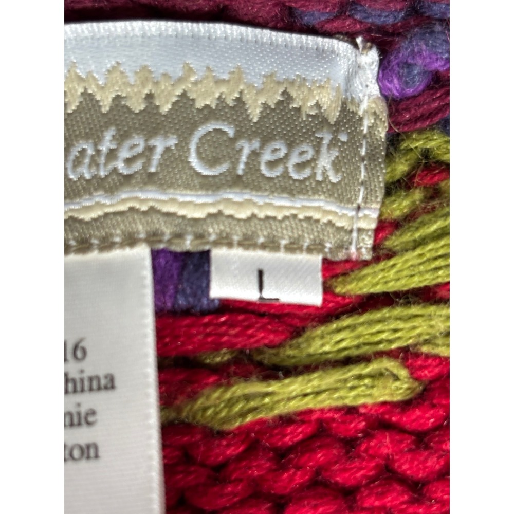 Coldwater Creek Red Southwestern Geometric Knit Cardigan Braided Trim Large - Picture 3 of 9